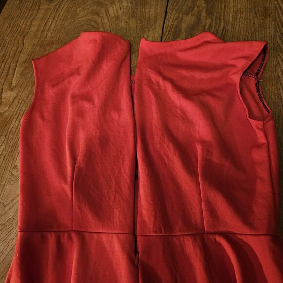 Red Square Neck Sleeveless Swing Party Dress Flowy A‑Line Cocktail Womens Medium - Picture 3 of 5